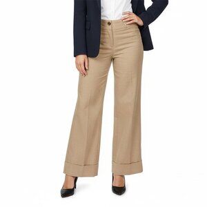 Banana Republic Jackson Fit Cuffed Wide Leg Stretch Wool Trousers Pant Tan